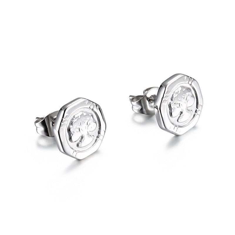 Simple Titanium Steel Tree Of Life Earrings For Female Students Christmas Gift