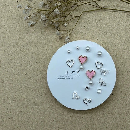 2 Pieces Minimalist Commute Geometric Inlay Copper Zircon Drop Earrings