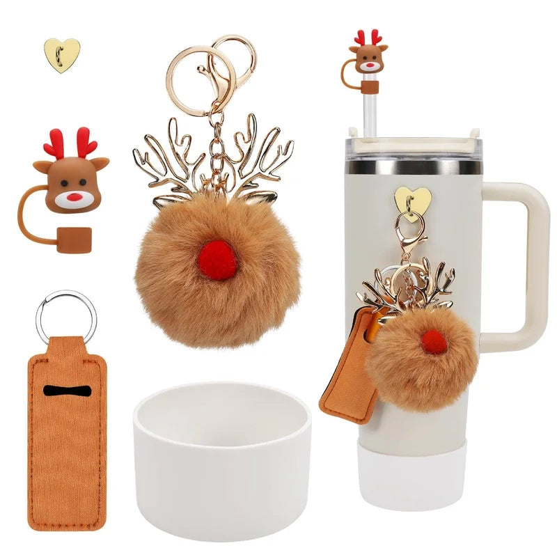 Christmas Cute Bat Ghost Elk Silica Gel Straw Decorative Cap Pendant 1 Set