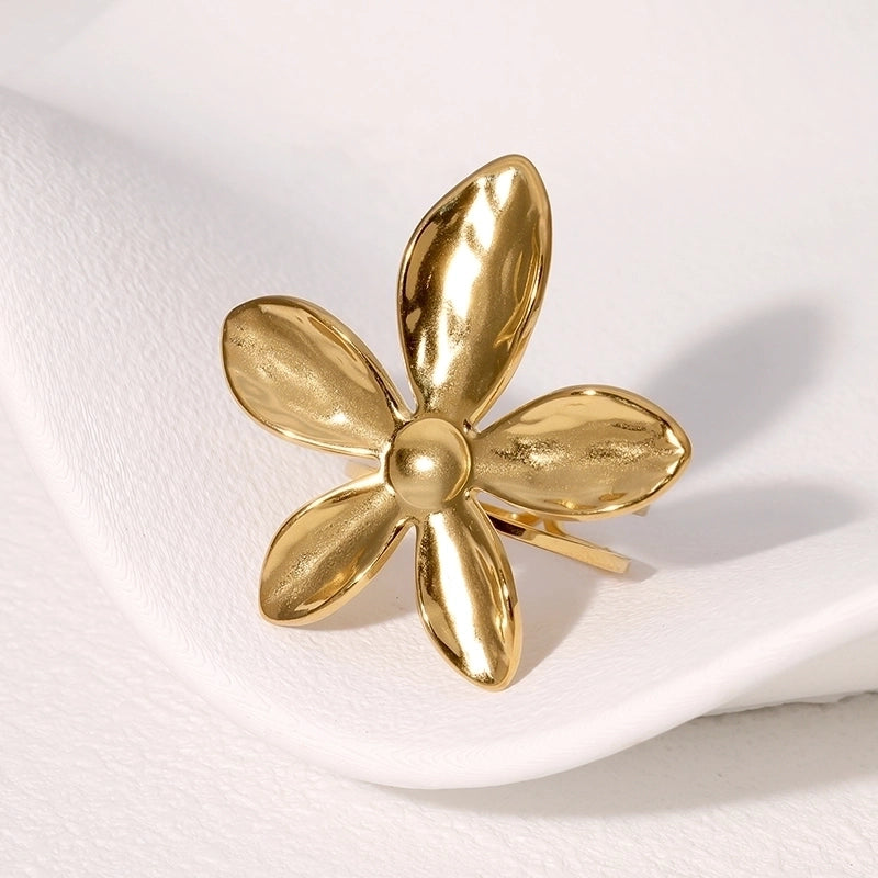IG Style Vacation Flower 304 Stainless Steel 18K Gold Plated Open Rings