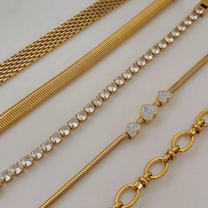 3 Pieces Casual Geometric Heart Shape 304 Stainless Steel 16K Gold Plated White Gold Plated Gold Plated Zircon Bracelets In Bulk