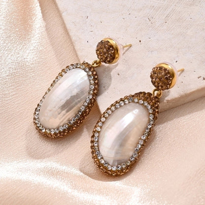 1 Pair/Package Casual Vintage Style Vacation Square Oval Polishing Inlay Copper Acrylic Rhinestones Clay 18K Gold Plated Drop Earrings