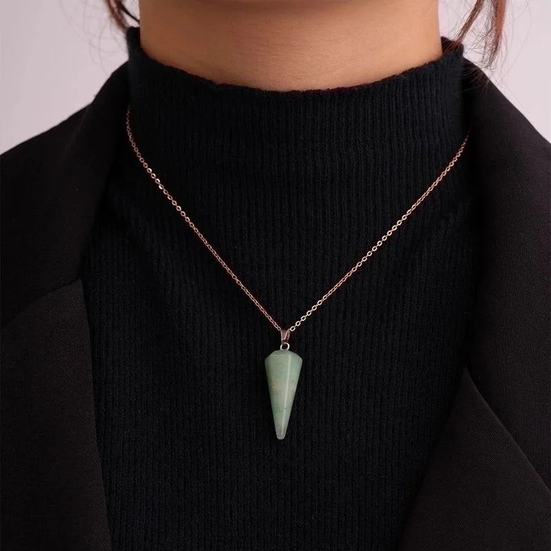 Ig Style Handmade Minimalist Geometric Stainless Steel Natural Stone Pendant Necklace