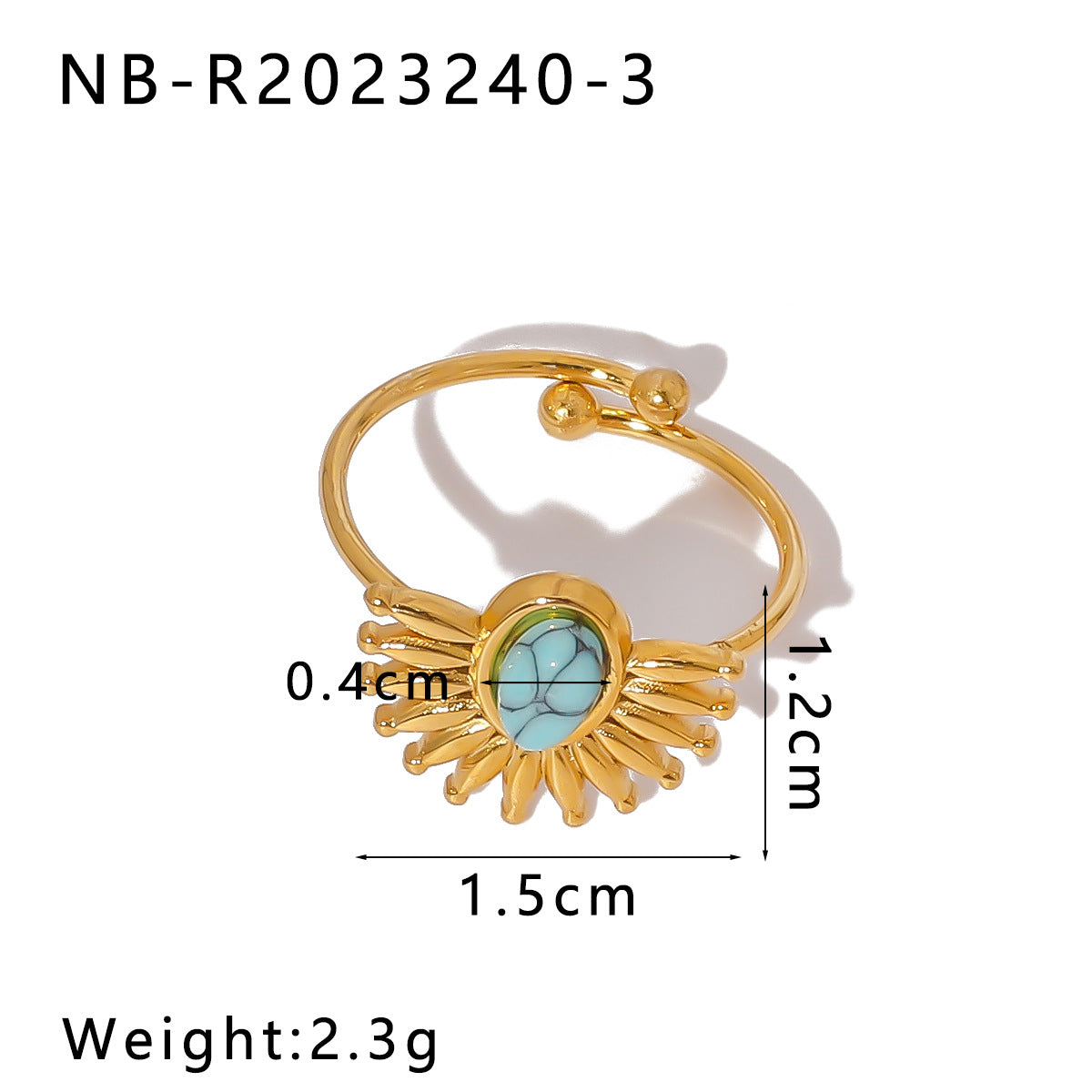 Open Ring IG Style Natural Stone Geometric Stainless Steel Electroplating Rings