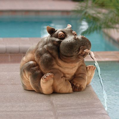 Flowing Water Hippo Ornament Decoration Garden Flowing Water Hippo Ornament Pond Decoration Design Real