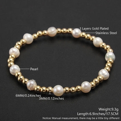 Minimalist Geometric Color Block Stainless Steel Artificial Pearl Plating 18k Gold Plated Bracelets