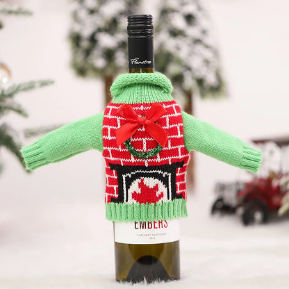 Cross-Border New Arrival Christmas Decoration Knitted Clothes Wine Cover Red Wine Bottle Bag Restaurant Festival Layout Supplies