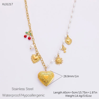 IG Style Sweet Heart Shape Flower Butterfly 304 Stainless Steel 18K Gold Plated Pearl Bracelets Necklace