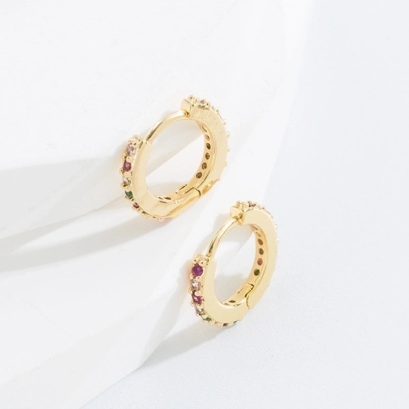 Minimalist O-shape Inlaid Zircon Copper Gold Plated Earrings
