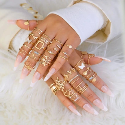 Casual Minimalist Heart Shape Flower Butterfly Alloy Inlay Pearl Zircon Women's Open Rings Rings