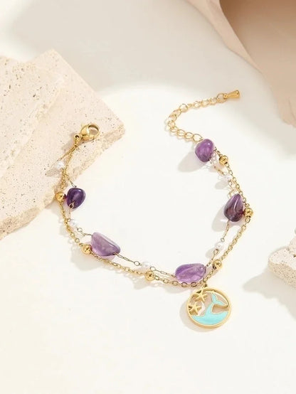 Minimalist Classic Style Color Block Ocean Titanium Steel 18K Gold Plated Crystal Bracelets In Bulk