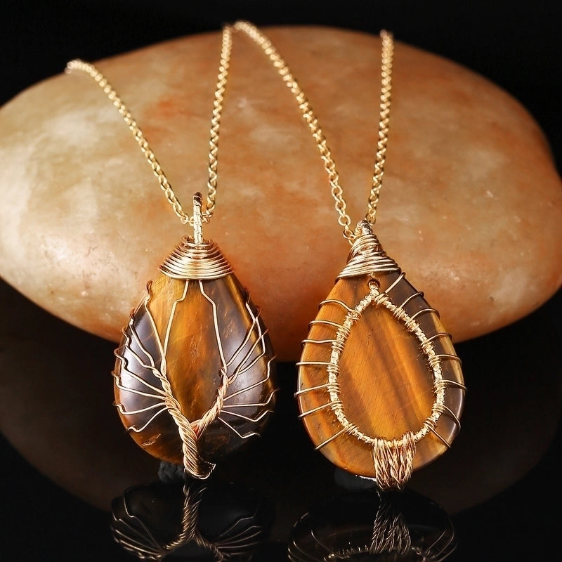 Retro Tree Water Droplets Natural Stone Crystal Charms