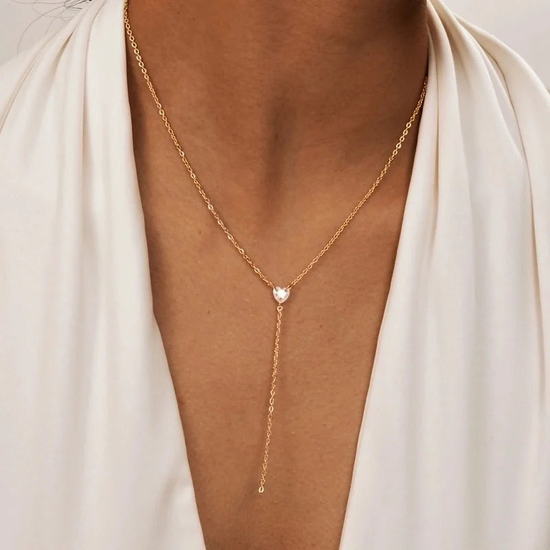 Minimalist Classic Style Solid Color 201 Stainless Steel Artificial Pearls Zircon 18K Gold Plated Layered Long Necklace