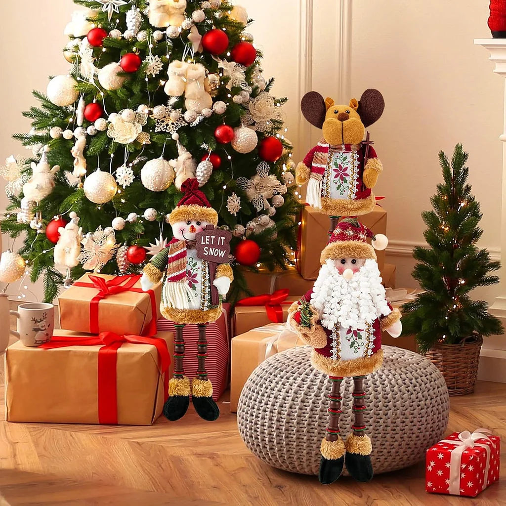 Santa Claus Snowman Reindeer Beaded Legs Christmas Doll Christmas Figurine Ornament Christmas Decoration