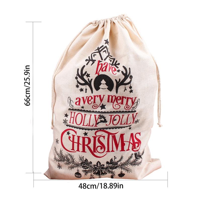 Christmas Gift Bag Christmas Large Printed Drawstring Drawstring Drawstring Bag Imitation Linen Santa Claus Backpack Gift Bag