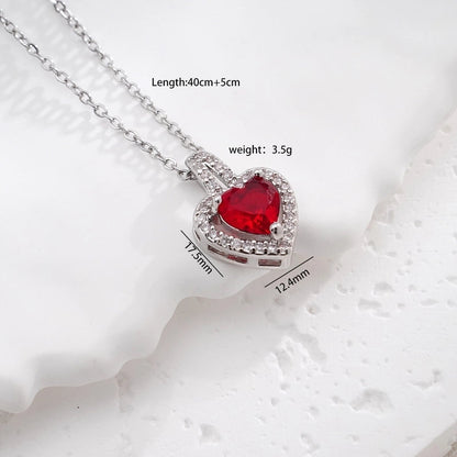 Glam Heart Shape 304 Stainless Steel Copper Zircon Inlay Earrings Necklace