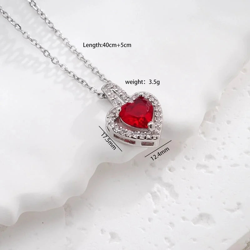 Glam Heart Shape 304 Stainless Steel Copper Zircon Inlay Earrings Necklace