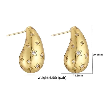 1 Pair Ig Style Casual Minimalist Water Droplets Plating Inlay Copper Zircon 18k Gold Plated Ear Studs