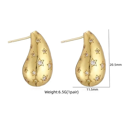 1 Pair Ig Style Casual Minimalist Water Droplets Plating Inlay Copper Zircon 18k Gold Plated Ear Studs