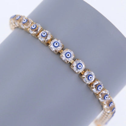 Glass Copper Tennis Chain 18K Gold Plated Inlay Devil's Eye Zircon Bracelets