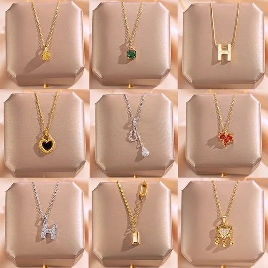 Casual Letter Heart Shape Titanium Steel Copper Tassel Plating Inlay Artificial Gemstones Pendant Necklace