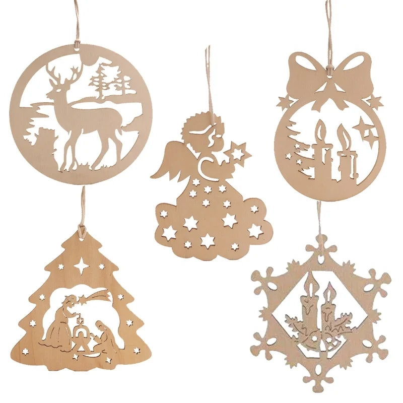 Wooden Crafts Creative Hollow Carving Christmas Tree Pendant Home Decoration Handmade DIY Holiday Decoration Props