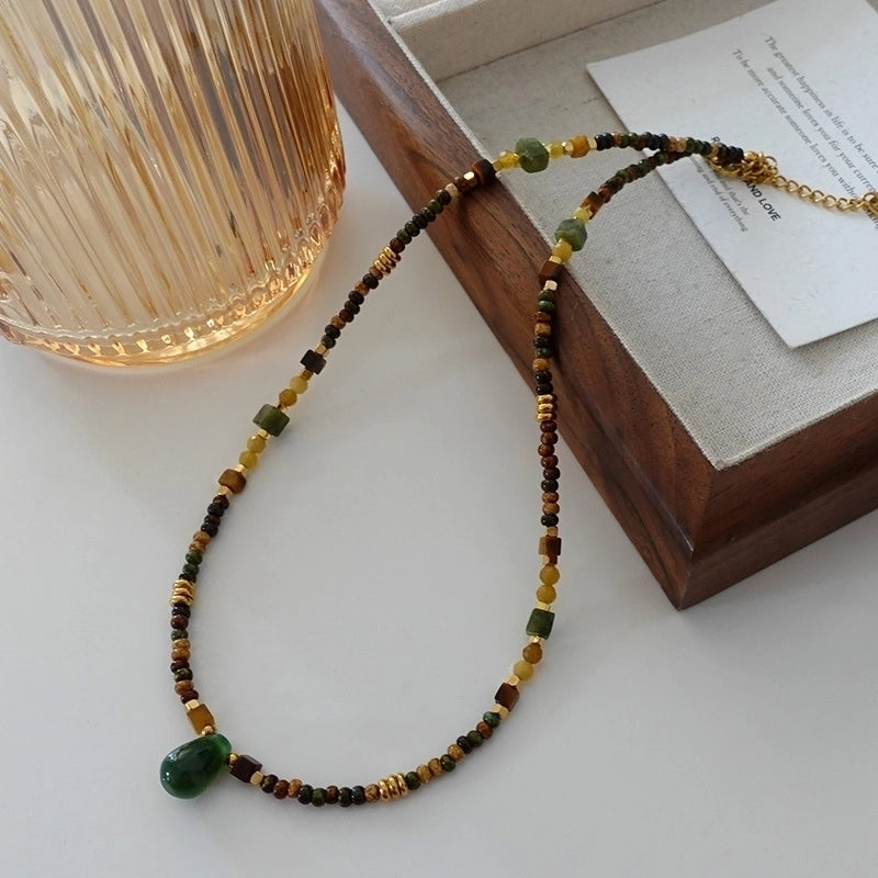Minimalist Geometric Natural Stone Tiger Eye Pendant Necklace In Bulk