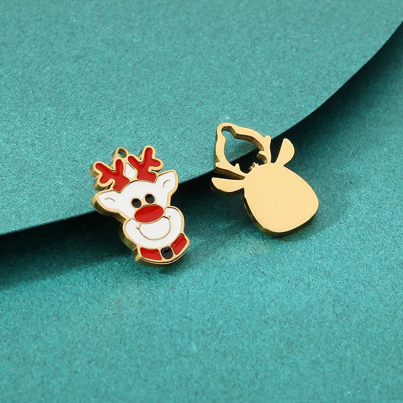 Stainless Steel Christmas Series Oil Drop Elk Style Pendant Diy Accessories Compatible With Bracelets And Necklaces