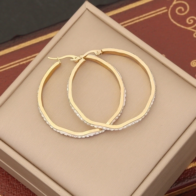 1 Pair Retro Commute Star Water Droplets Heart Shape Inlay Stainless Steel Rhinestones 18K Gold Plated Earrings