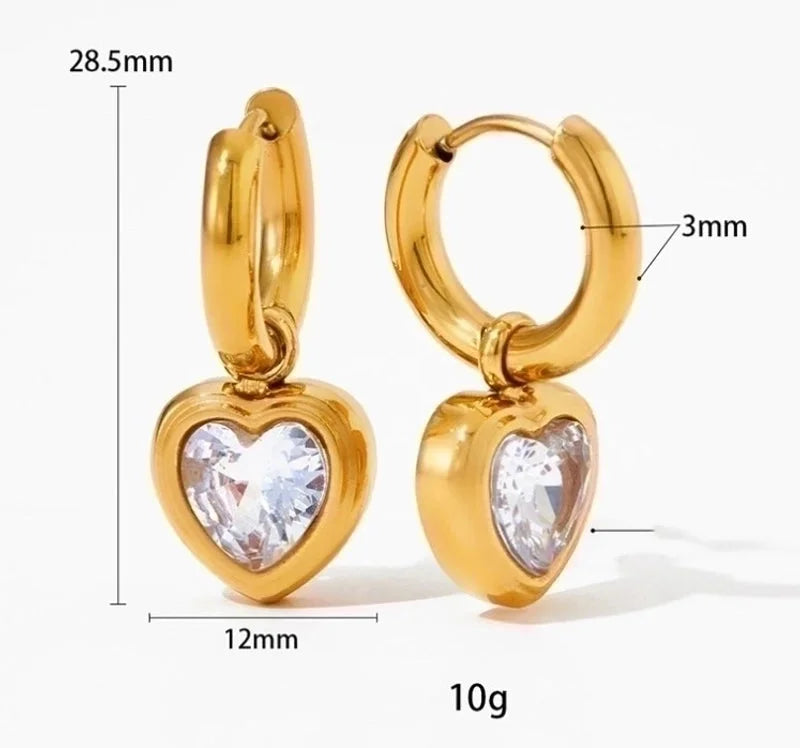 3 Pieces 304 Stainless Steel 16K Gold Plated White Gold Plated Gold Plated Minimalist Inlay Heart Shape Zircon Bracelets Earrings Necklace