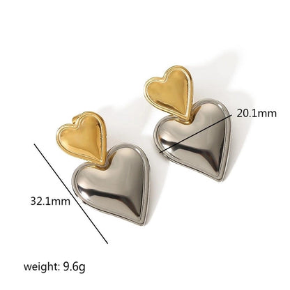 1 Pair Classic Style Heart Shape Polishing Epoxy Plating 304 Stainless Steel Drop Earrings