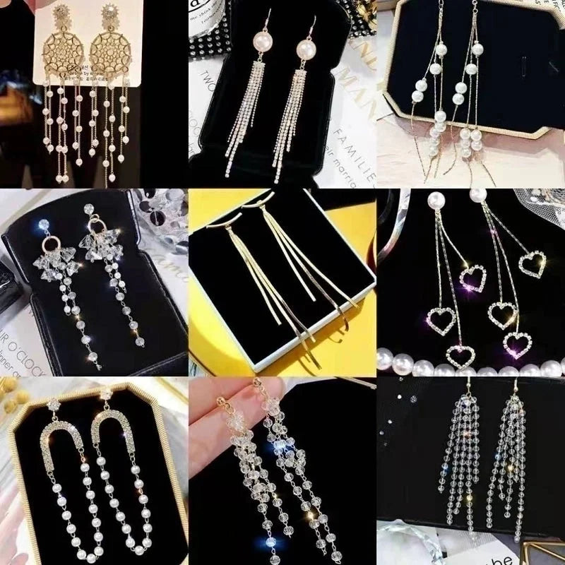 2 Pieces Elegant Star Tassel Heart Shape Inlay Alloy Artificial Pearls Rhinestones Glass Earrings