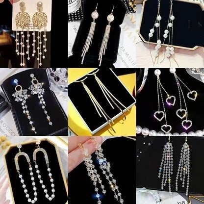 2 Pieces Elegant Star Tassel Heart Shape Inlay Alloy Artificial Pearls Rhinestones Glass Earrings