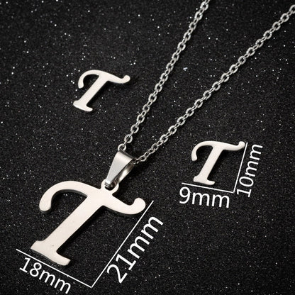 Women\'s Fashion Minimalist Letter Stainless Steel Pendant Necklace Ear Studs Plating Jewelry Sets