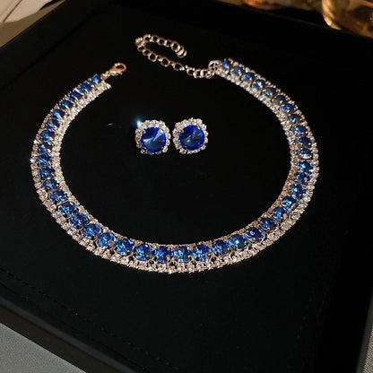 Explosions Zircon Diamond Geometric Necklace Earrings Suit Light Luxury Clavicle Chain High Sense Temperament Jewelry