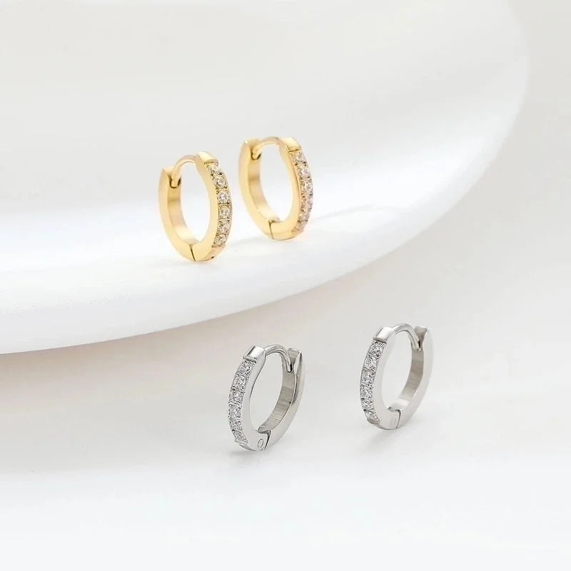 1 Pair Elegant Minimalist Solid Color Inlay 304 Stainless Steel Zircon White Gold Plated Gold Plated Hoop Earrings