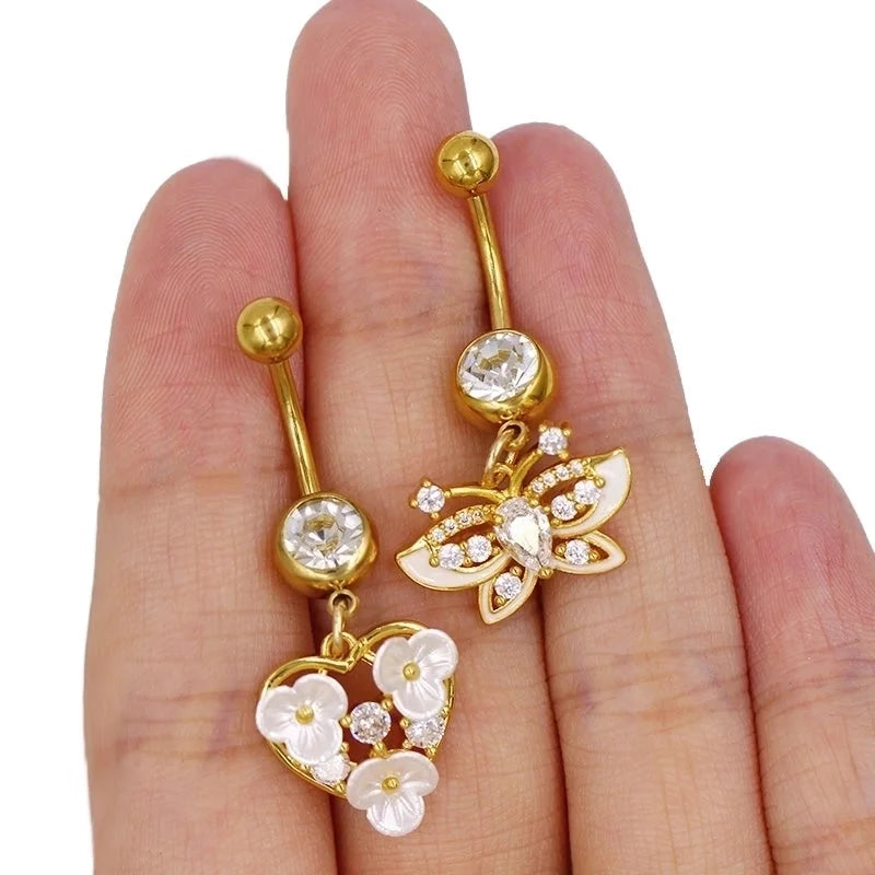 1 Piece Belly Rings Sexy Classic Style Star Heart Shape Butterfly 316L Stainless Steel Alloy Inlay Resin Rhinestones Glass Gold Plated
