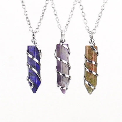1 Piece Streetwear Spiral Stripe Natural Stone Knitting Pendant Necklace