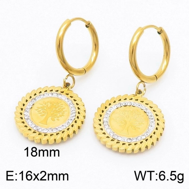 Elegant Lady Tree Titanium Steel 18K Gold Plated Plating Earrings Necklace