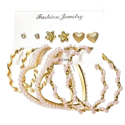 Geometric Plating Alloy Pearl Hoop Earrings