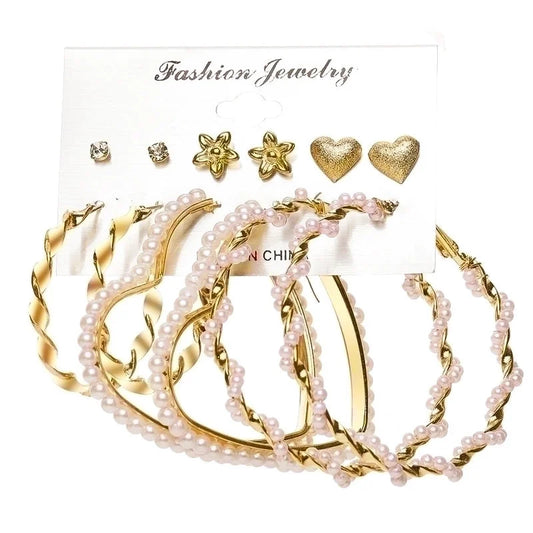 Geometric Plating Alloy Pearl Hoop Earrings