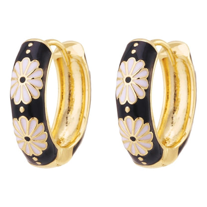 1 Pair Fashion Flower Copper Enamel Earrings