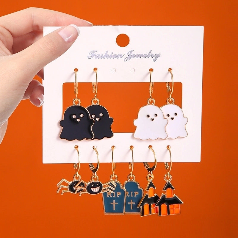 2 Pieces Retro Cartoon Eye Plating Alloy Drop Earrings Ear Studs