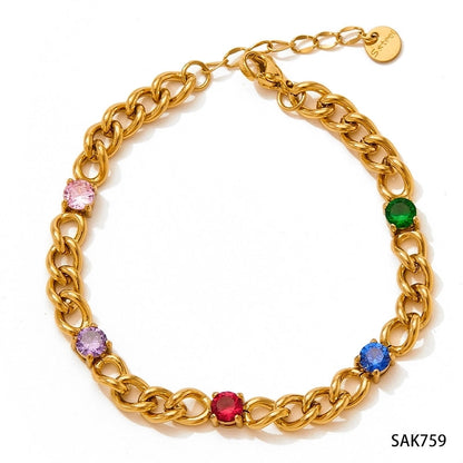 3 Pieces Casual Retro Geometric 304 Stainless Steel 16K Gold Plated White Gold Plated Gold Plated Zircon Bracelets In Bulk