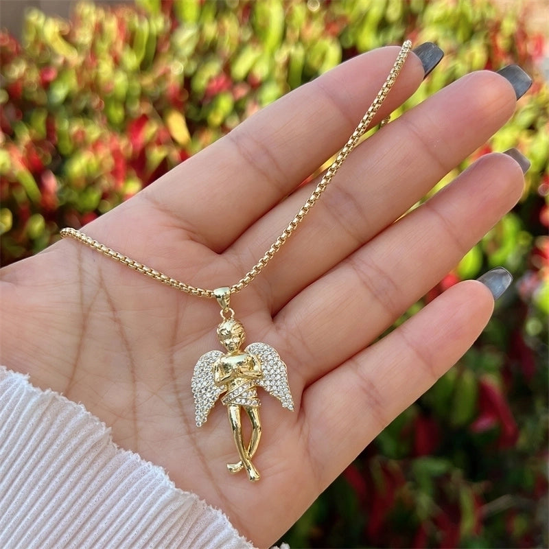 Copper 18K Gold Plated Inlay Human Virgin Mary Zircon Pendant Necklace