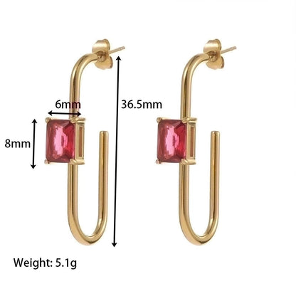 1 Pair Classic Style Geometric Plating Inlay 304 Stainless Steel Zircon Gold Plated Earrings