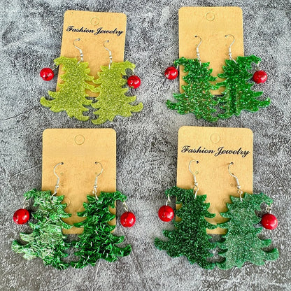 Christmas Tree Acrylic Spliced Earrings Christmas Exaggerated Festival