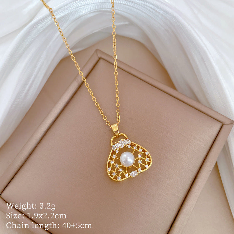 Minimalist Geometric Titanium Steel Diamond Inlay Necklaces