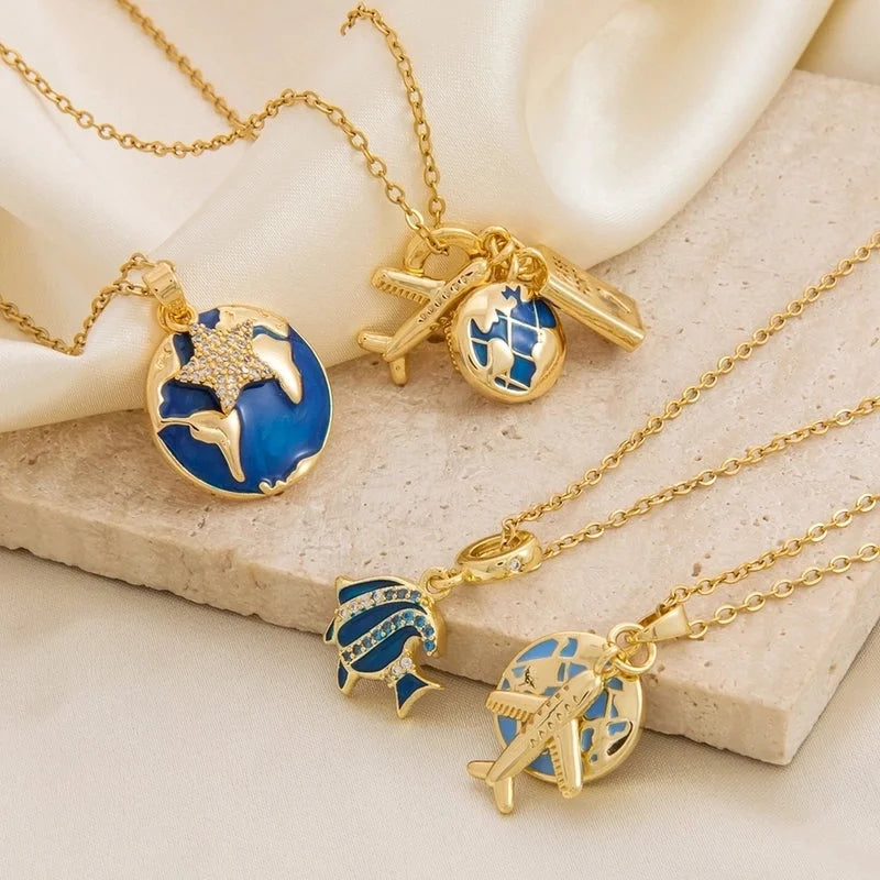 Hot Selling Exclusive For Copper Pendant Necklace Planet Aircraft Clavicle Chain Fashion Unique Simple Electroplating Charm Jewelry