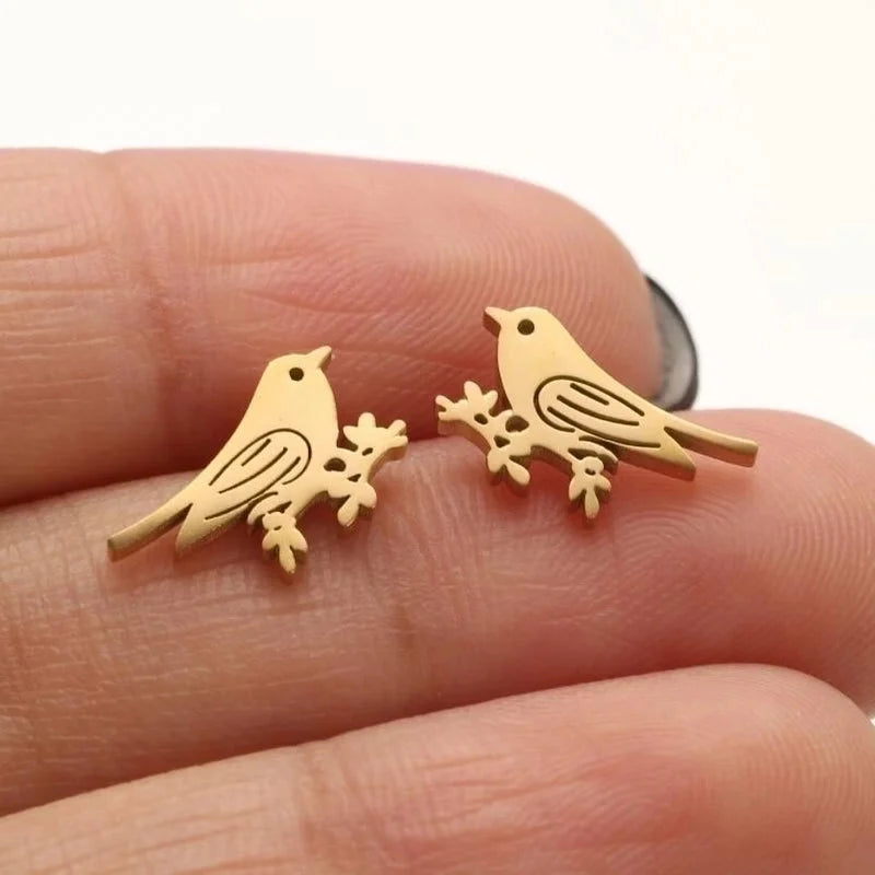 1 Pair Minimalist Bird Plating 304 Stainless Steel 18K Gold Plated Ear Studs